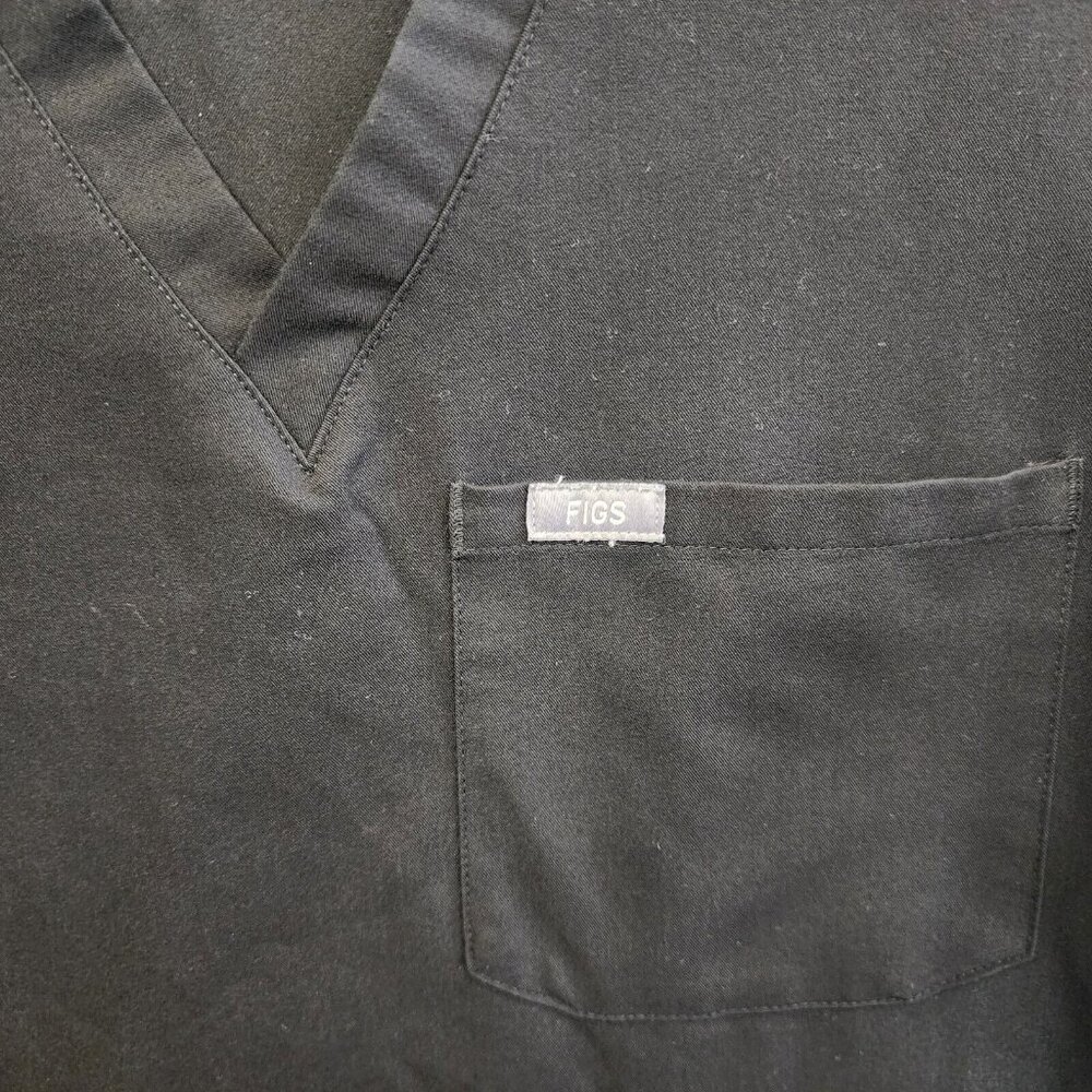 FIGS Scrubs Top Womens XXS Black Technical Stretch Short Sleeve V-Neck Pocket - Picture 2 of 9